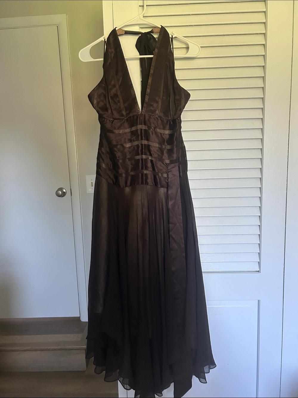 Cache One-Shoulder Brown Evening Gown